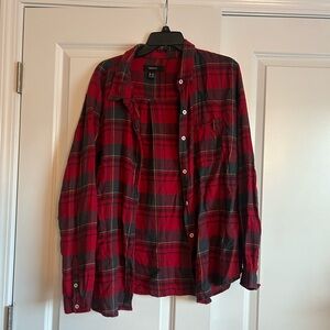 Red Plaid Button-Down Shirt